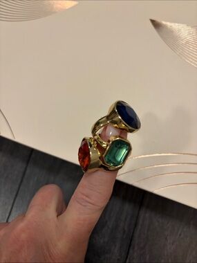 Torrid Gold Ring Trio with Blue, Green and Red Gemstones Size 9